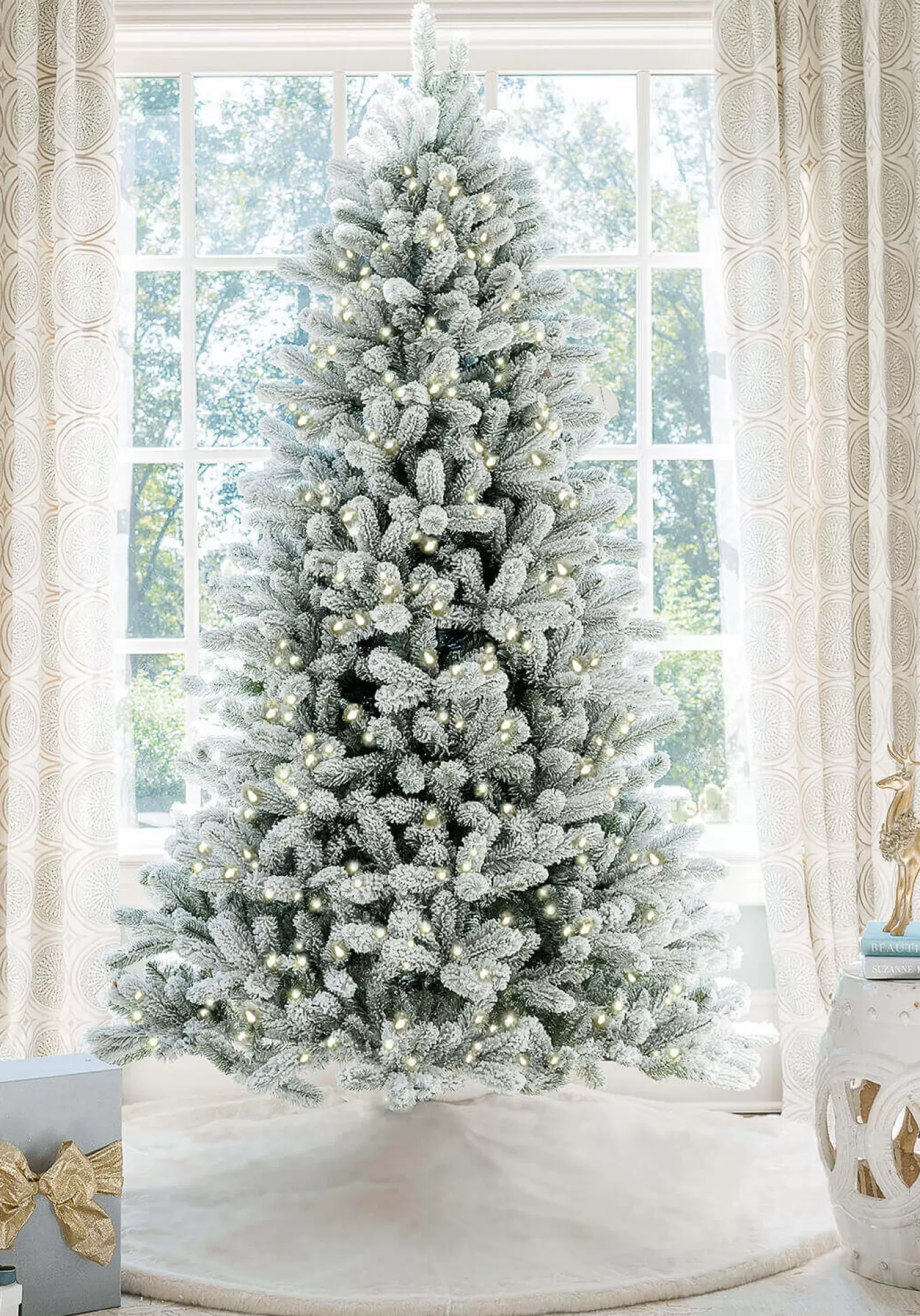 King Of Christmas 12' King Flock® Artificial Christmas Tree With 1650 Warm White LED Lights- Realistic | Pre-Lit