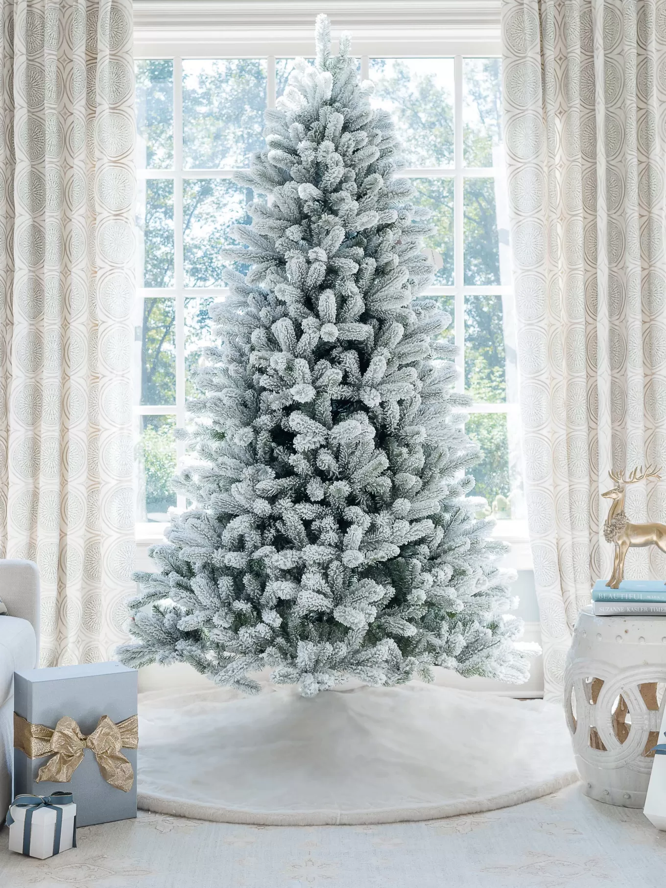 King Of Christmas 12' King Flock® Artificial Christmas Tree With 1650 Warm White LED Lights- Realistic | Pre-Lit