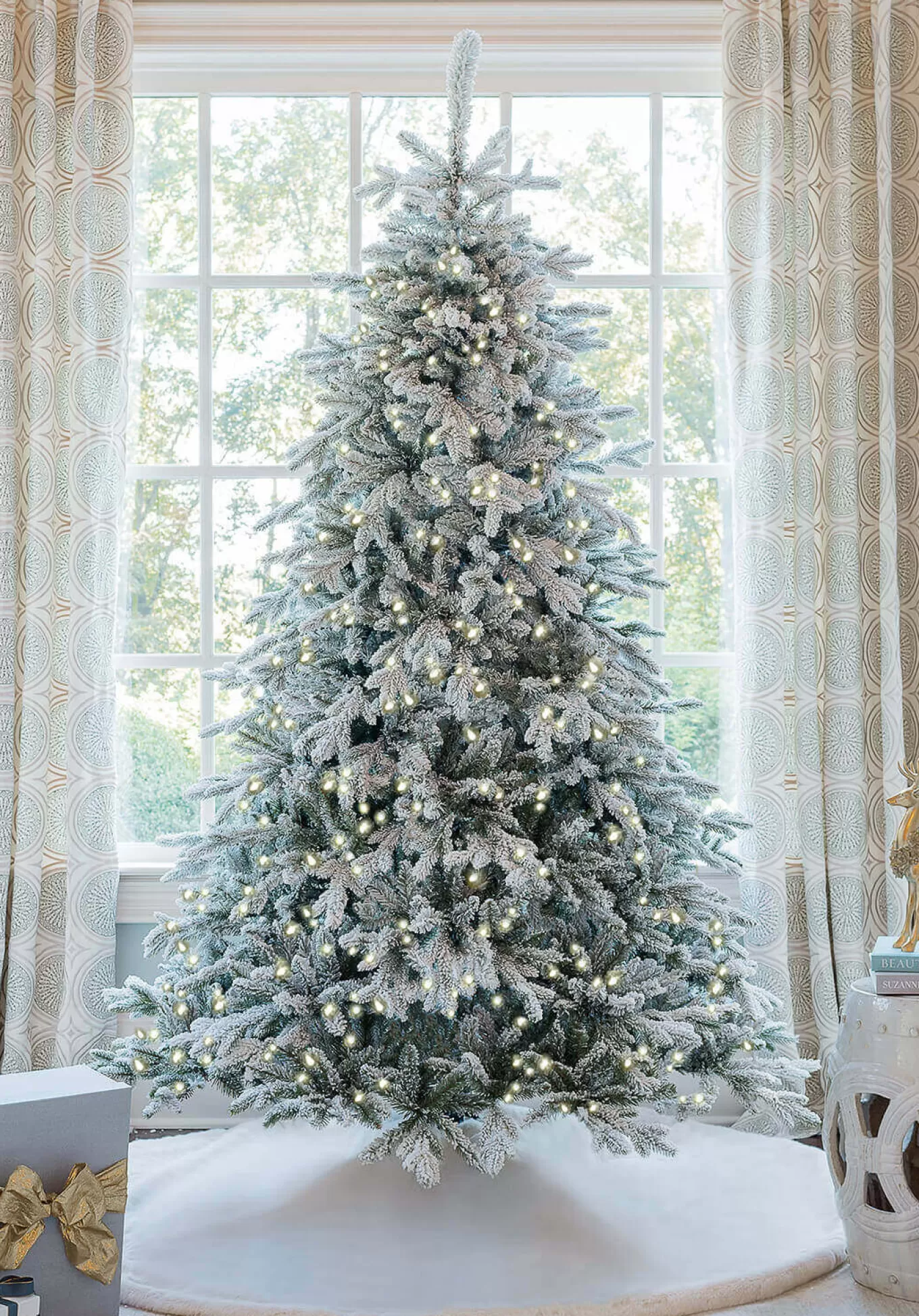 King Of Christmas 12' Queen Flock® Artificial Christmas Tree With 1700 Warm White LED Lights- Realistic | Pre-Lit