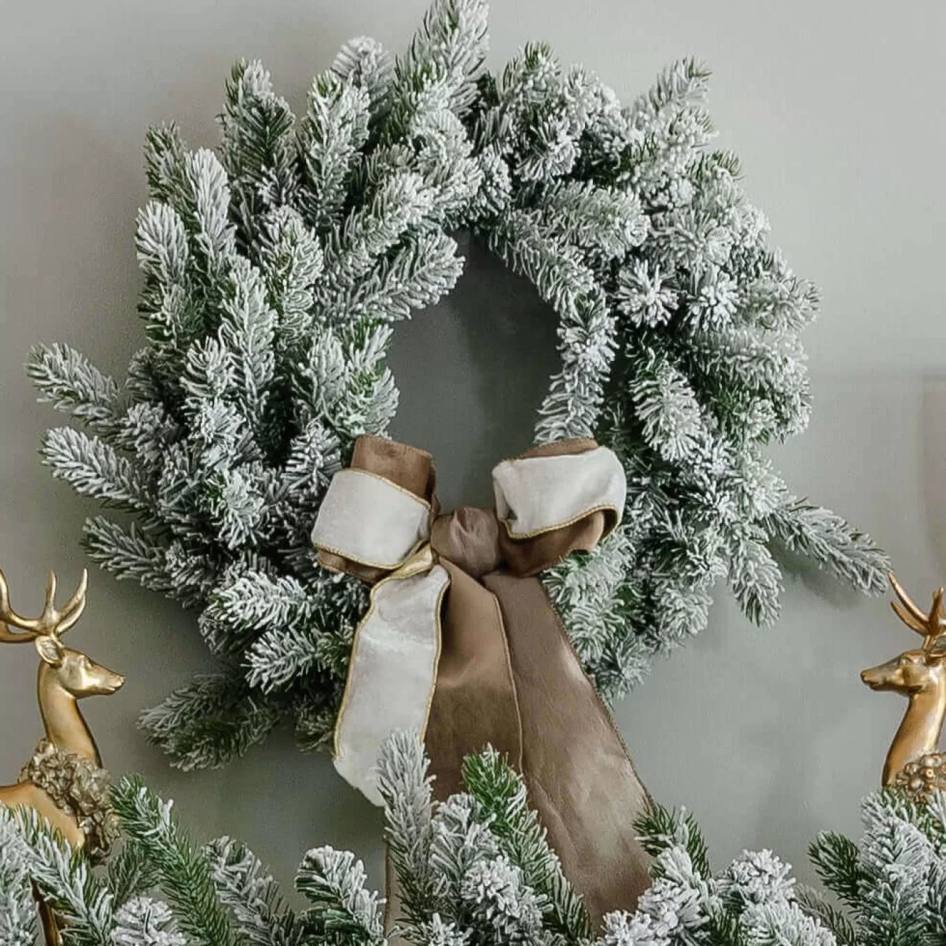 King Of Christmas 36" King Flock® Wreath With Warm White LED Lights (Plug Operated)- 36 Inch | Wreaths