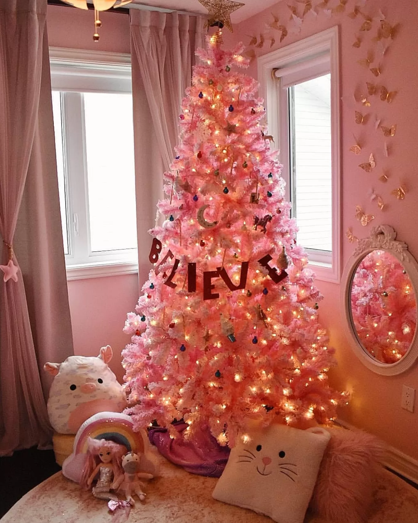 King Of Christmas 6.5' Duchess Pink Flock Artificial Christmas Tree With 500 Warm White LED Lights- Classic | Pre-Lit