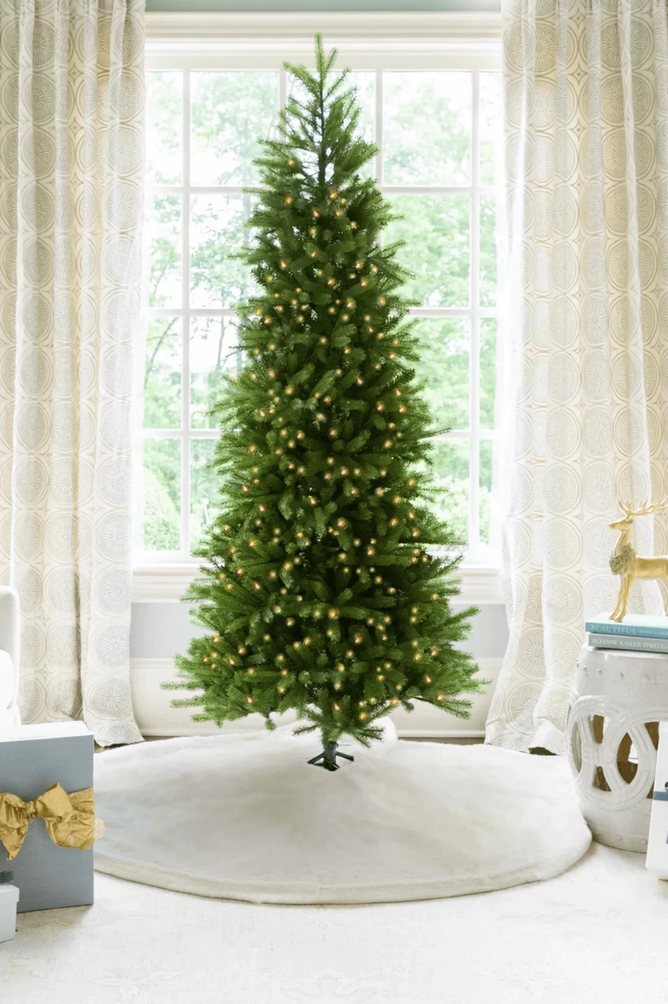 King Of Christmas 6.5' King Fraser Fir Slim Artificial Christmas Tree With 600 Warm White LED Lights- Realistic | Slim