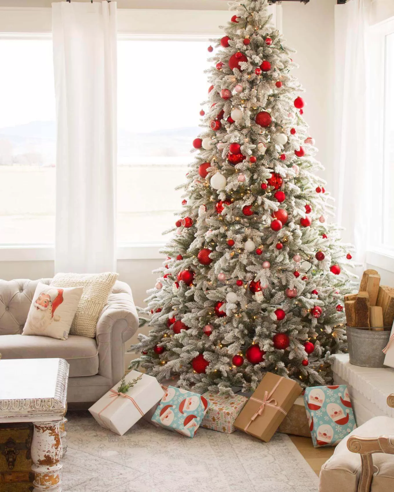 King Of Christmas 6.5' Queen Flock® Artificial Christmas Tree With 650 Warm White LED Lights- Realistic | Pre-Lit