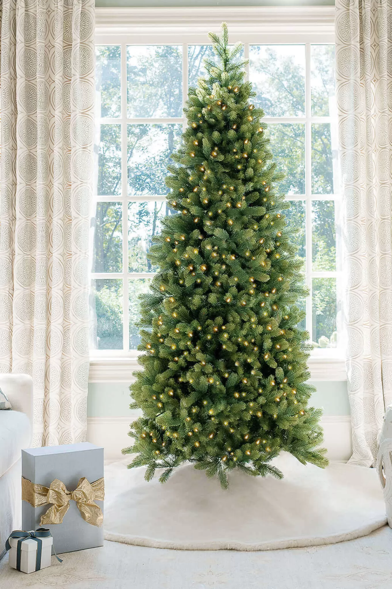 King Of Christmas 6.5' Royal Fir Slim Artificial Christmas Tree With 500 Warm White & Multi-Color LED Lights- Realistic | Slim