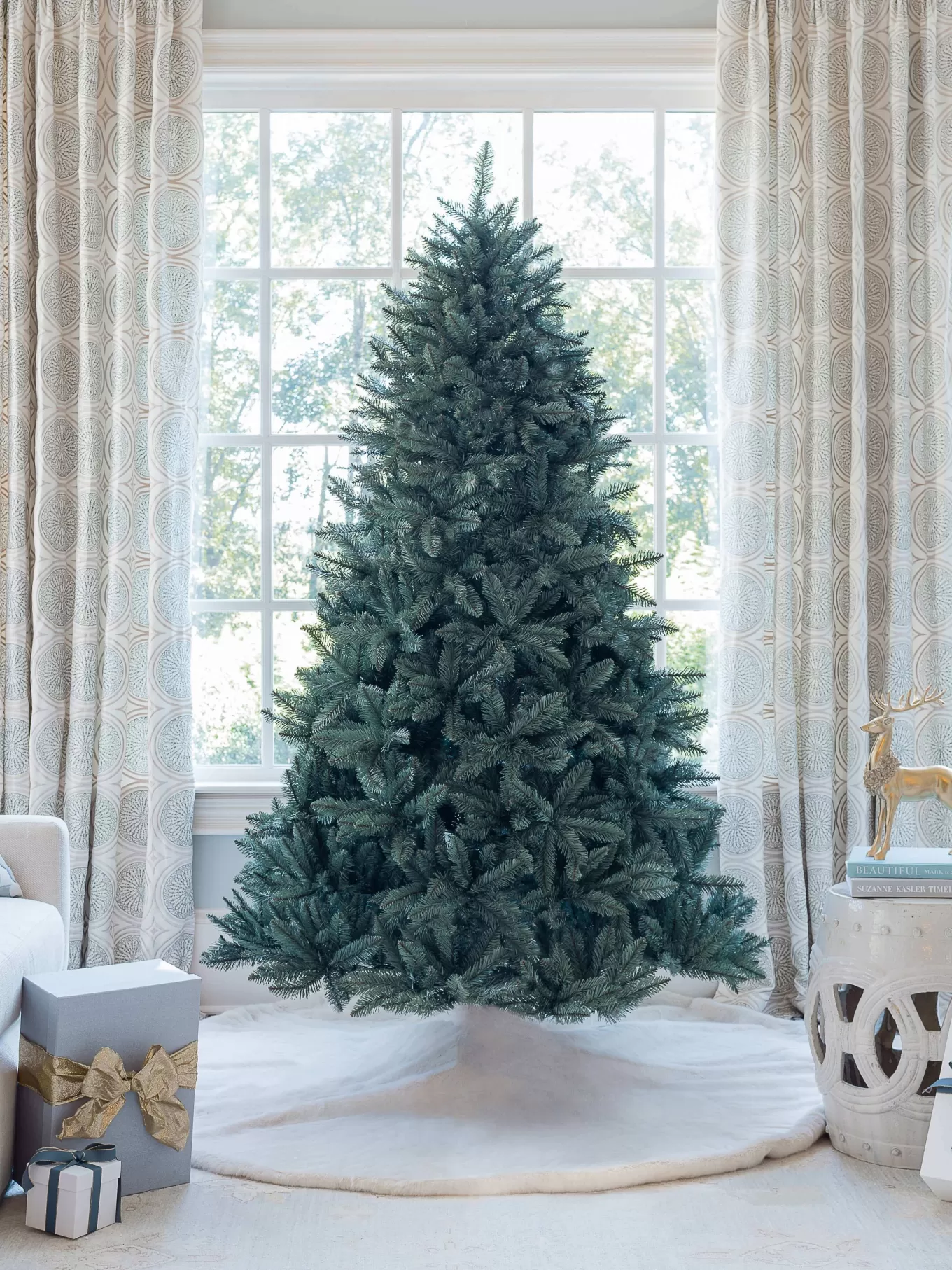 King Of Christmas 8' Tribeca Spruce Blue Artificial Christmas Tree With 650 Warm White LED Lights- Classic | Pre-Lit